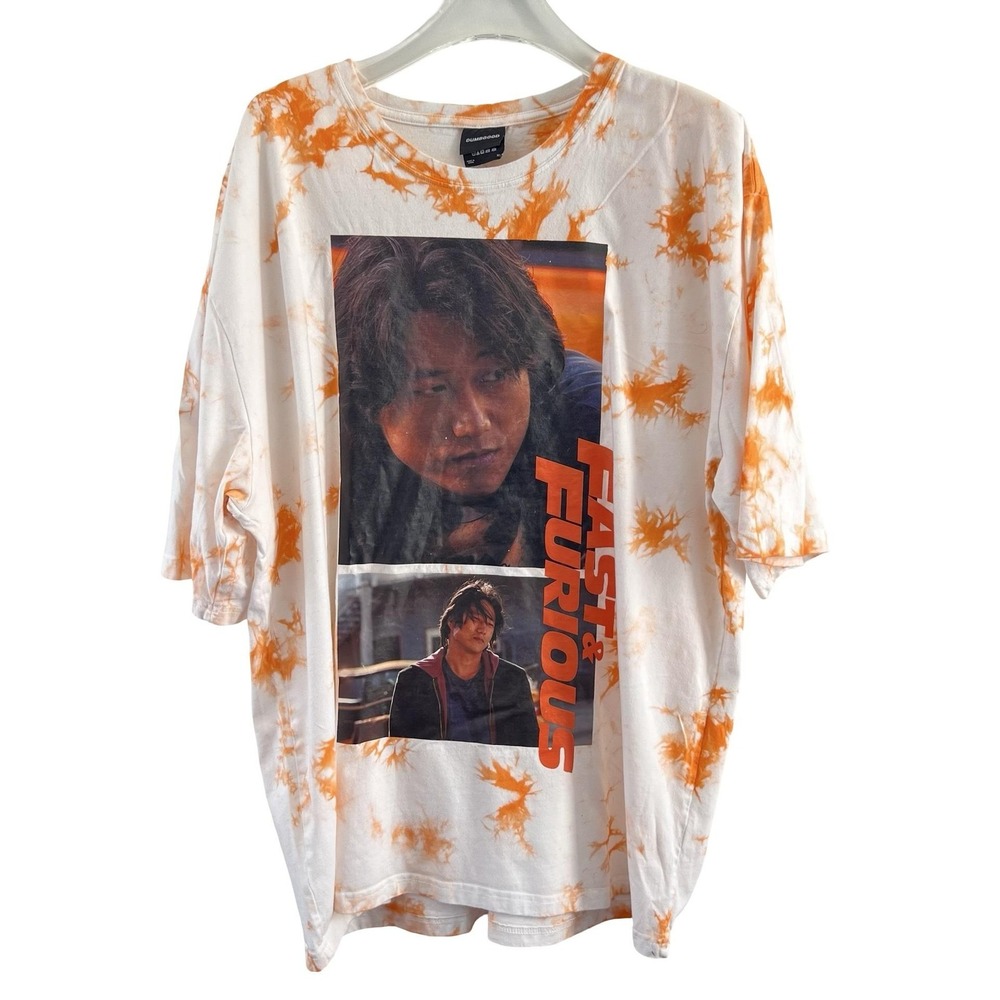 Dumbgood Fast & Furious Shirt Mens 2XL White Orange Tie Dye Graphic Movie Tee